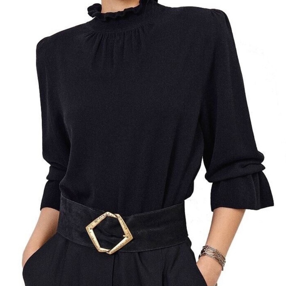 ba&sh Sinto sweater in black size 2 (M) ruffle mock neck